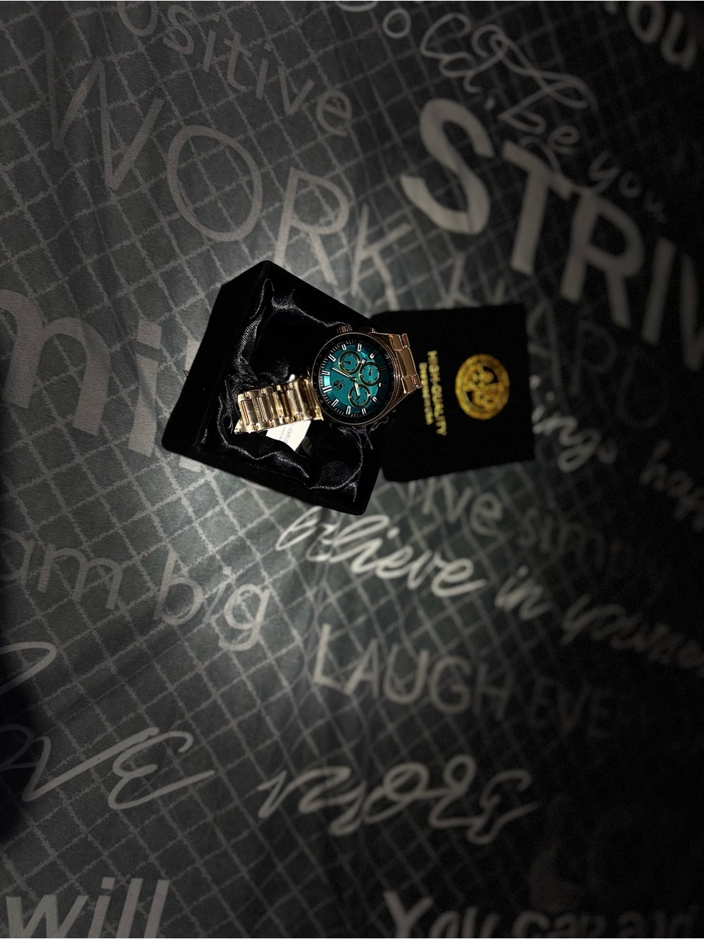 Men's Gold-Tone Watch with Teal Dial